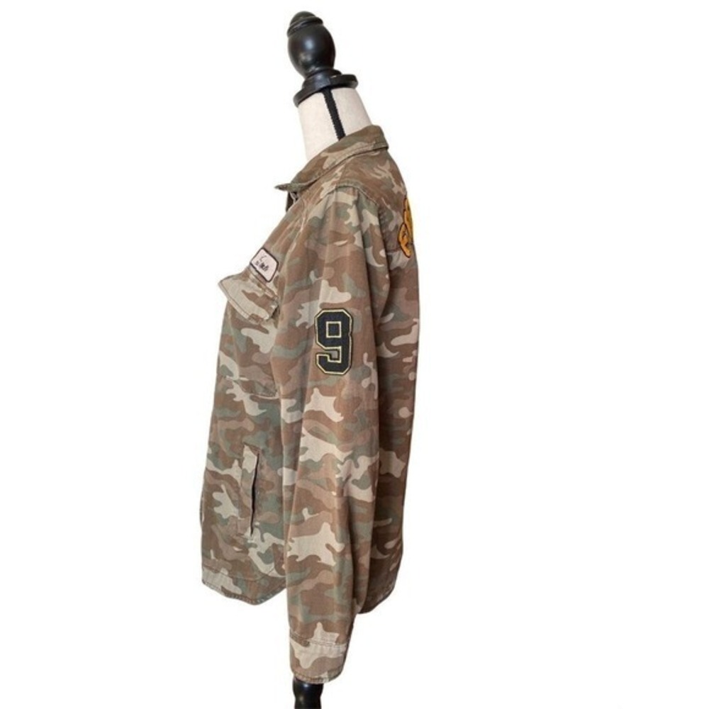 Camo Print Button Down Shirt Jacket with Patches, Military Style, Casual Small - Picture 7 of 14